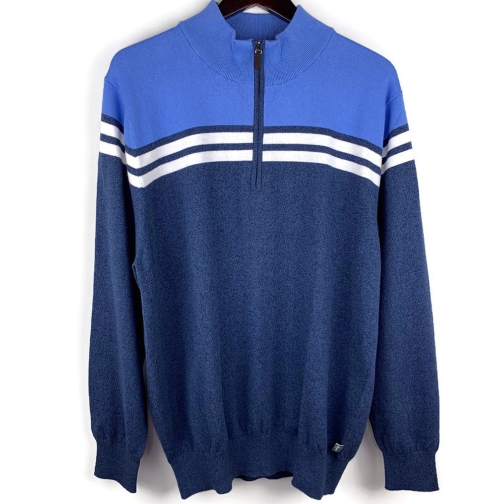 Full Turn Striped Cotton & Cashmere Golf Sweater NWT